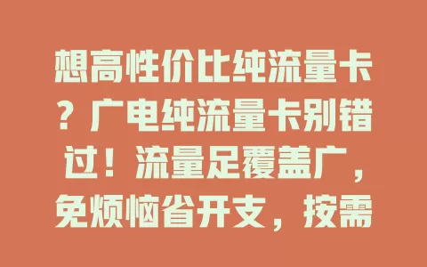 想高性价比纯流量卡？广电纯流量卡别错过！流量足覆盖广，免烦恼省开支，按需选套餐超便捷，上网必备！