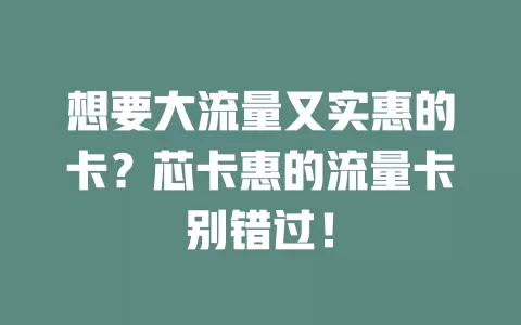 想要大流量又实惠的卡？芯卡惠的流量卡别错过！