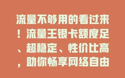 流量不够用的看过来！流量王银卡额度足、超稳定、性价比高，助你畅享网络自由