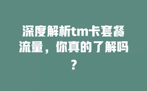 深度解析tm卡套餐流量，你真的了解吗？