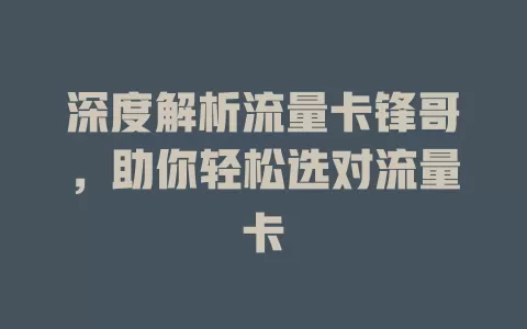 深度解析流量卡锋哥，助你轻松选对流量卡