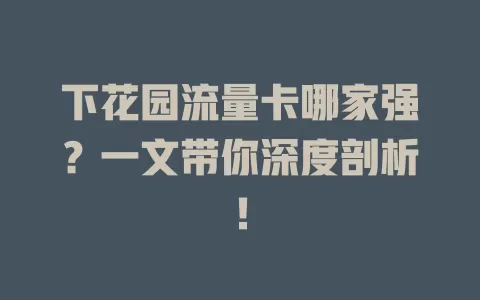 下花园流量卡哪家强？一文带你深度剖析！