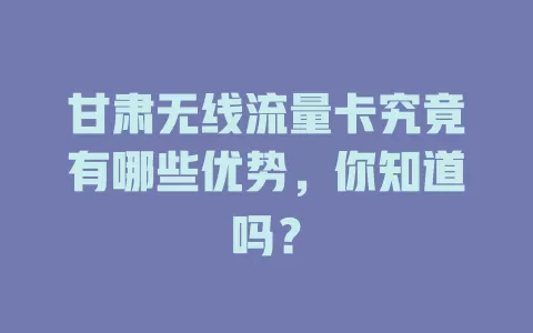 甘肃无线流量卡究竟有哪些优势，你知道吗？