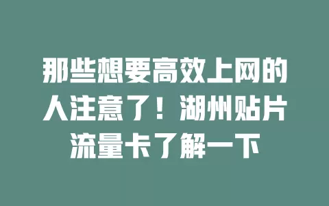 那些想要高效上网的人注意了！湖州贴片流量卡了解一下