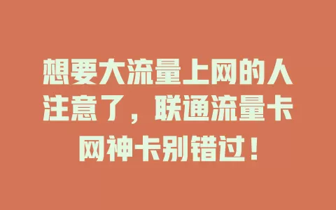 想要大流量上网的人注意了，联通流量卡网神卡别错过！