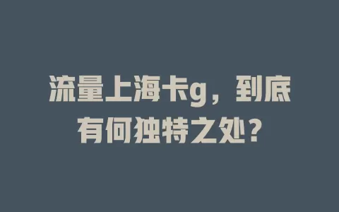 流量上海卡g，到底有何独特之处？