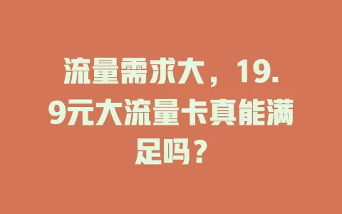 流量需求大，19.9元大流量卡真能满足吗？