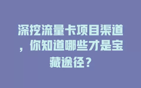 深挖流量卡项目渠道，你知道哪些才是宝藏途径？
