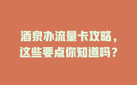 酒泉办流量卡攻略，这些要点你知道吗？