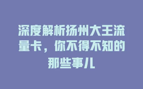 深度解析扬州大王流量卡，你不得不知的那些事儿