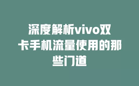 深度解析vivo双卡手机流量使用的那些门道