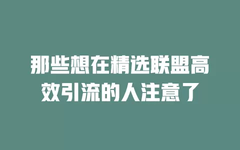 那些想在精选联盟高效引流的人注意了