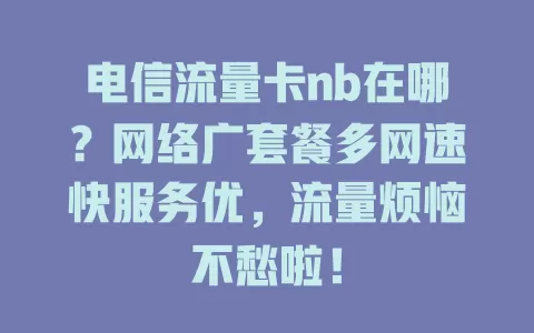 电信流量卡nb在哪？网络广套餐多网速快服务优，流量烦恼不愁啦！