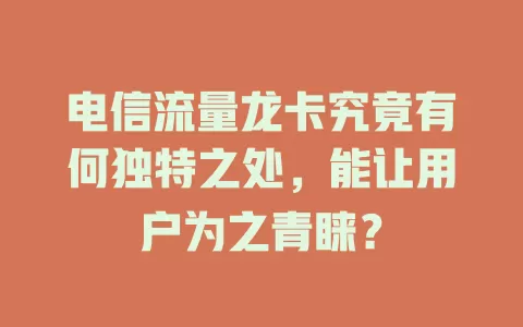 电信流量龙卡究竟有何独特之处，能让用户为之青睐？