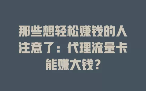 那些想轻松赚钱的人注意了：代理流量卡能赚大钱？