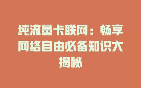 纯流量卡联网：畅享网络自由必备知识大揭秘