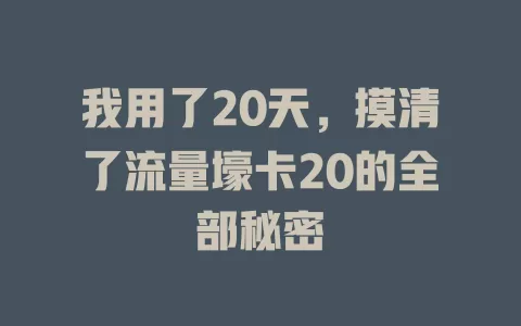 我用了20天，摸清了流量壕卡20的全部秘密