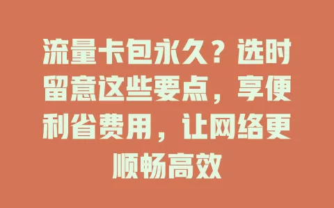 流量卡包永久？选时留意这些要点，享便利省费用，让网络更顺畅高效