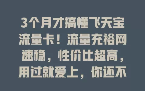 3个月才搞懂飞天宝流量卡！流量充裕网速稳，性价比超高，用过就爱上，你还不试试？