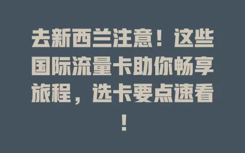 去新西兰注意！这些国际流量卡助你畅享旅程，选卡要点速看！