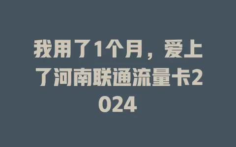 我用了1个月，爱上了河南联通流量卡2024