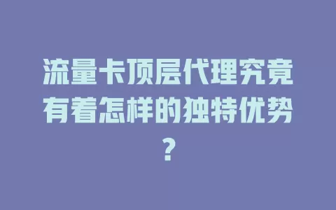 流量卡顶层代理究竟有着怎样的独特优势？