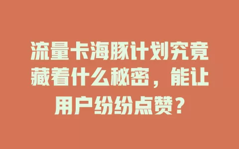 流量卡海豚计划究竟藏着什么秘密，能让用户纷纷点赞？