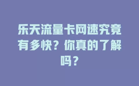 乐天流量卡网速究竟有多快？你真的了解吗？