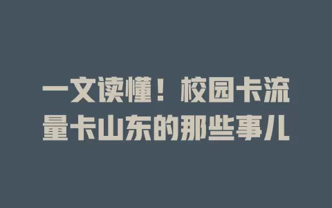 一文读懂！校园卡流量卡山东的那些事儿