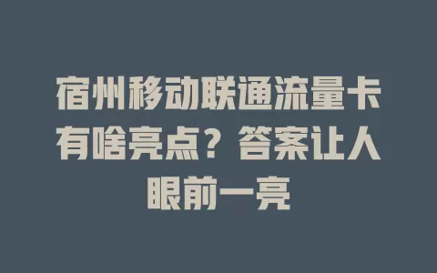 宿州移动联通流量卡有啥亮点？答案让人眼前一亮