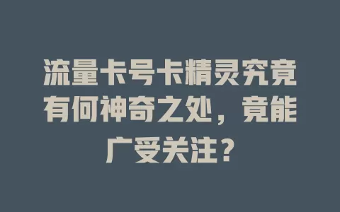 流量卡号卡精灵究竟有何神奇之处，竟能广受关注？