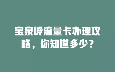 宝泉岭流量卡办理攻略，你知道多少？
