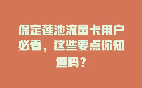 保定莲池流量卡用户必看，这些要点你知道吗？