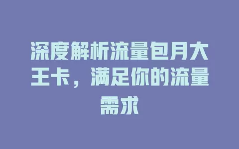 深度解析流量包月大王卡，满足你的流量需求