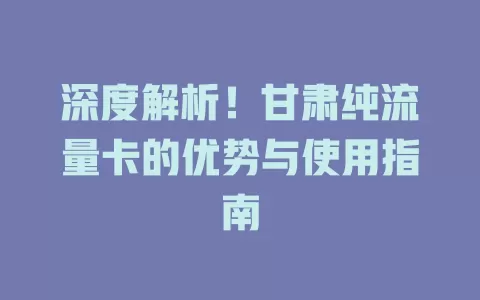 深度解析！甘肃纯流量卡的优势与使用指南