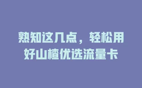 熟知这几点，轻松用好山楂优选流量卡