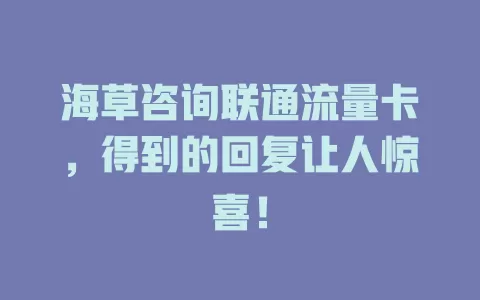 海草咨询联通流量卡，得到的回复让人惊喜！