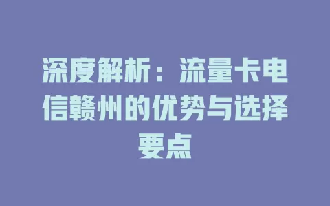 深度解析：流量卡电信赣州的优势与选择要点