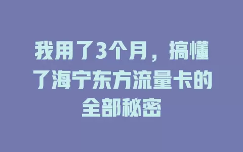 我用了3个月，搞懂了海宁东方流量卡的全部秘密