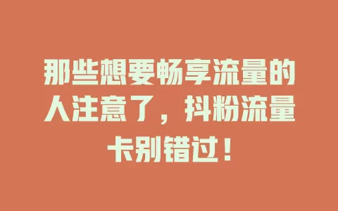 那些想要畅享流量的人注意了，抖粉流量卡别错过！