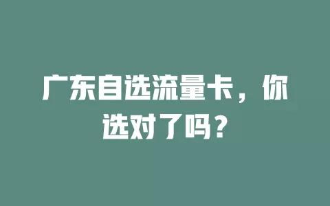 广东自选流量卡，你选对了吗？