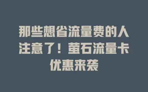 那些想省流量费的人注意了！萤石流量卡优惠来袭