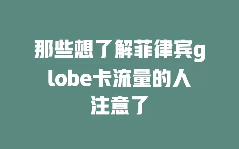 那些想了解菲律宾globe卡流量的人注意了