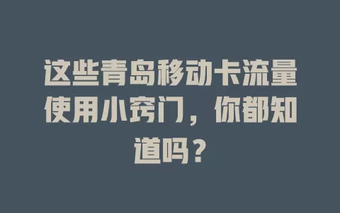 这些青岛移动卡流量使用小窍门，你都知道吗？