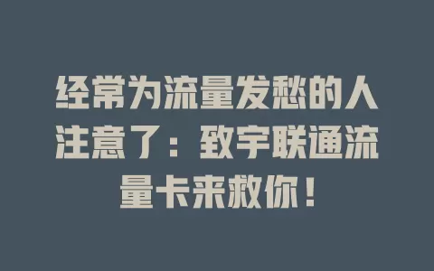 经常为流量发愁的人注意了：致宇联通流量卡来救你！