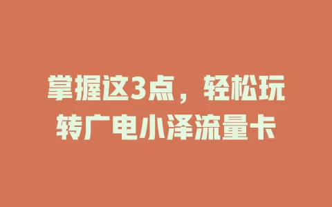掌握这3点，轻松玩转广电小泽流量卡