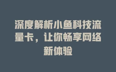 深度解析小鱼科技流量卡，让你畅享网络新体验