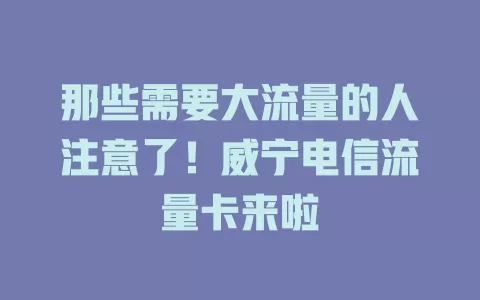 那些需要大流量的人注意了！威宁电信流量卡来啦