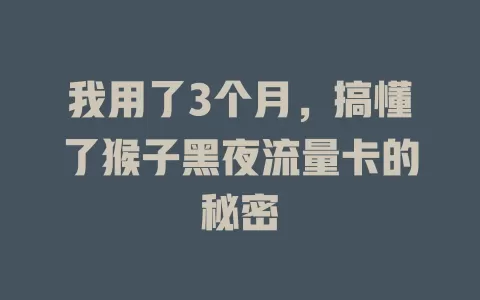 我用了3个月，搞懂了猴子黑夜流量卡的秘密