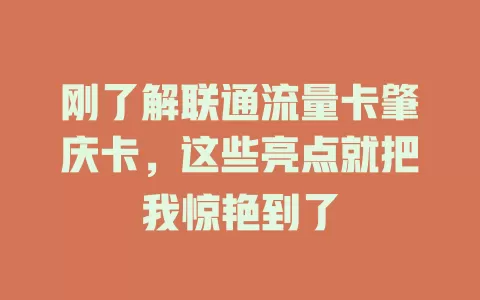 刚了解联通流量卡肇庆卡，这些亮点就把我惊艳到了